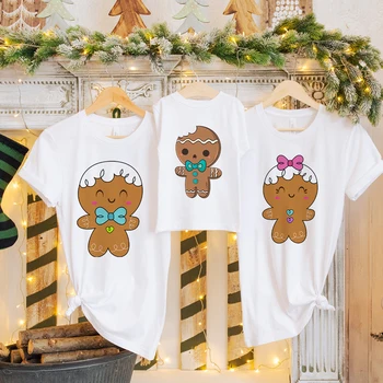 Vianoce Rodine Zodpovedajúce Oblečenie Mamička Otecko Dcéra Syn Cookie Tlač Bežné T-shirt Xmas Party Oblečenie Dovolenku Rodiny Tees