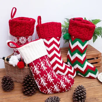 Vianočné Ponožky Ozdoby, Pletené Vianočné Pančuchy Izba Dekorácie Červené a Biele Elk Snowflake Darček, Vianočné Dekorácie