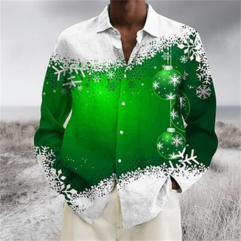 Vianočné pánske tričko Snowflake grafika zelená 3D tlač ulici bežné rukáv tlačidlá módny návrhár bežné
