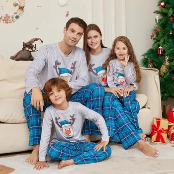 Vianočné Rodič-dieťa Pyžamo Nastaviť Zodpovedajúce Rodina List Vytlačený oblečenie pre voľný čas Oblek