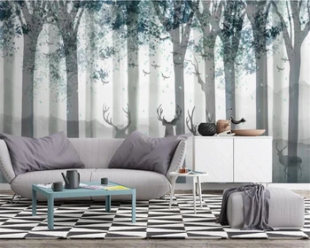 Vlastné tapetu Nordic ručne maľované čerstvé lesné elk gauč, TV joj, obývacej izby, spálne dekorácie 3d tapety