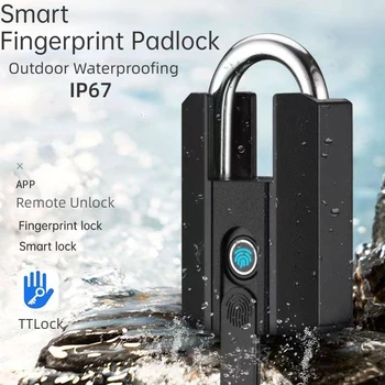 Vodotesný IP67 TTLock Bluetooth Smart APP Visiaci zámok, snímač Odtlačkov Lock Typ-C Nabíjateľná APP Remote Odomknúť Skrinku Dverí Zamky