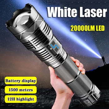 Vysoký Výkon Biele Laser, Baterka Super Jasné LED Reflektor, Dlhý Rad Pochodeň Zoom Núdzové Vonku S Indikátor Batérie