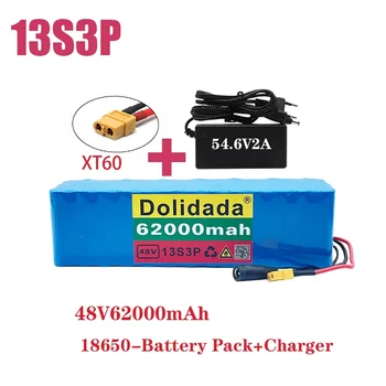 XT60 Plug 48V62Ah 1000W 13S3P 48V Lítium-Iónová Batterij Voor 54.6 V E-Bike Elektrische Fiets skúter Splnené Bms + 54.6 V Lader