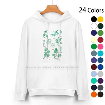 Zelené Bylinky Opustí Rodinu Akvarel Čistej Bavlny Mikina S Kapucňou Sveter 24 Farby, Zelené Bylinky Maľovanie Zelené Bylinky Štítky Bylín Umenie