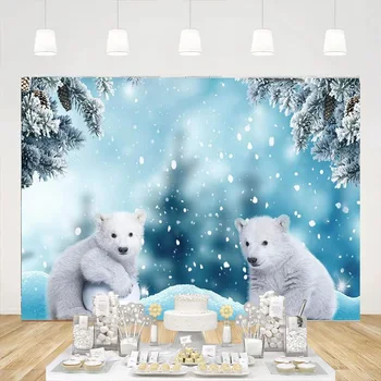 Zimné Pozadie Biely Medveď Ľadový Sneh Fotografie Pozadí Snowflake Lesa Vianočné Party Dekorácie Studio Photo Booth