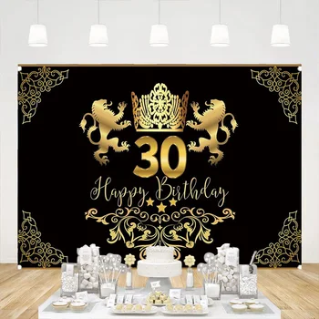 Čierna a Zlatá 30th Birthday Party Pozadie Koruny Lion King Fotografie Pozadí Medené Krúžky Banner Studio Dekorácia Rekvizity