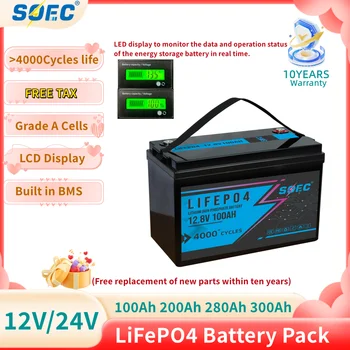 ŠÚES 400AH Batterie 12V 24V Lifepo4 100AH 150AH 200AH 280AH 300AH Nabíjateľná Batéria s BMS 4000+Cykly pre Solárna Loď
