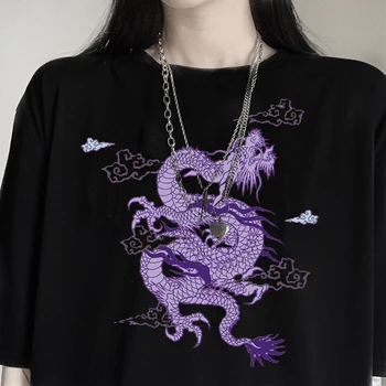 Žena Tshirts Harajuku Ropa Mujer Dragon Kpop Hip Hop Topy Estetické Nadrozmerné Oblečenie Vintage kórejský Štýl Femme T-shirts Top