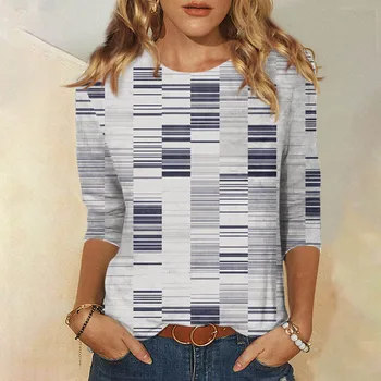 Ženy Letné Topy Kolo Krku Tri Štvrtiny Rukáv Pohodlné Print T Shirt Blúzka Long Sleeve Tee Posmívati Krku Košele pre Ženy