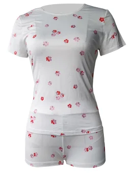 Ženy Šortky Nastaviť Bežné Vintage Kvetina Tlače Krátky Rukáv T Shirt Elastický Pás Šortky Letné Oblečenie